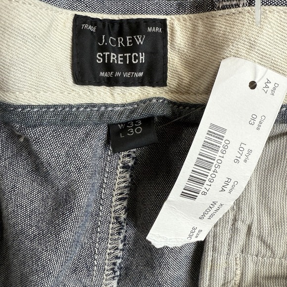 New J Crew Chambray Chino Pants Men 33 x 30 484 Slim Fit Stretch Cotton Blue - Picture 8 of 9